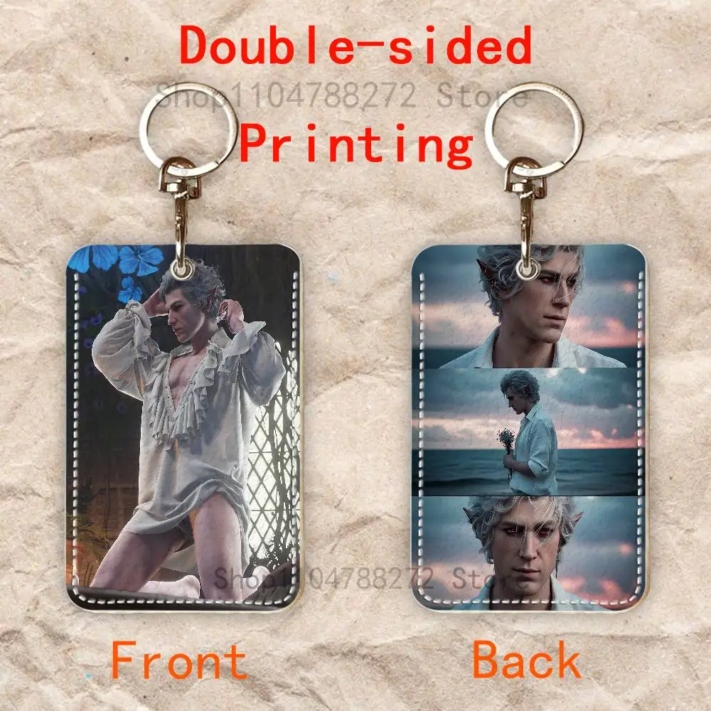 A-Astarion B-Baldurs G-Gate Rectangle Card Case Keychain Access Card Bag Key Tag Ring Leather Card Holder Key Ring Access