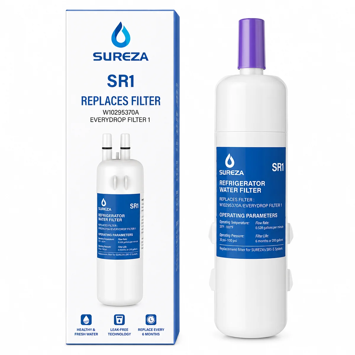 Filtro de Agua para Refrigerador W10295370A, Compatible con Whirlpool EDR1RXD1, Everydrop Filter 1, EDR1RXD1B, W10295370