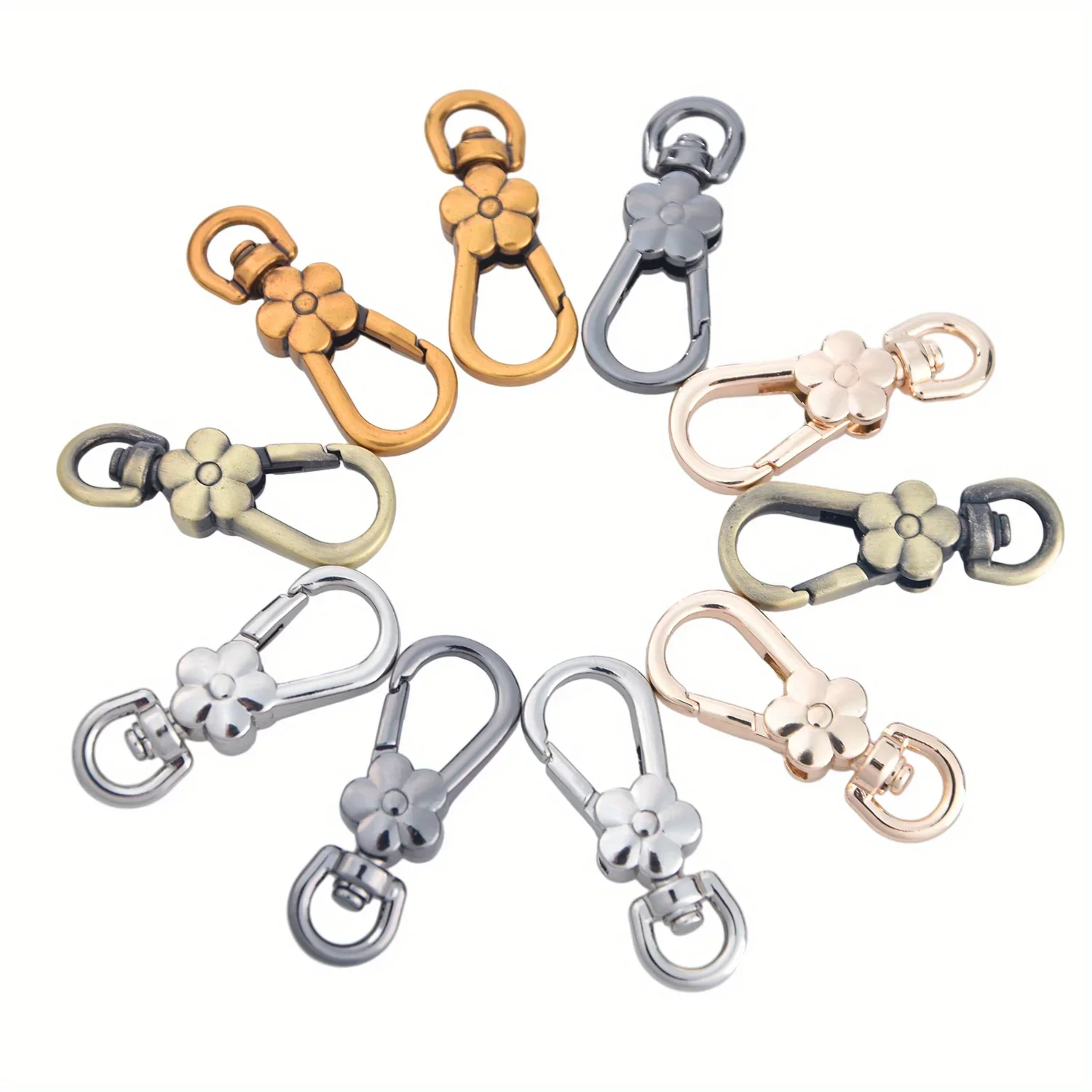 5pcs Handbags Clasps Handle Flower Lobster Metal Clasps Swivel Trigger Clips Snap Hooks Bag Key Rings Keychains Bag Accessories