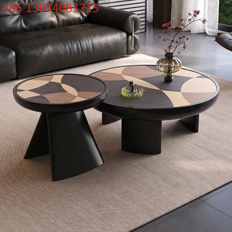 Italian light luxury coffee table set edge, medieval round solid wood small coffee table