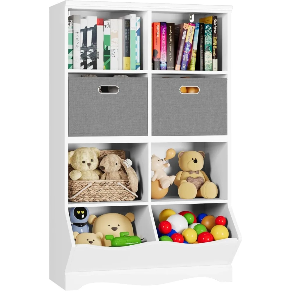 Étagère de rangement pour jouets, bibliothèque pour enfants avec 2 bacs et Cubby, pour garçons filles, chambre d'enfant, salle de jeux, blanc