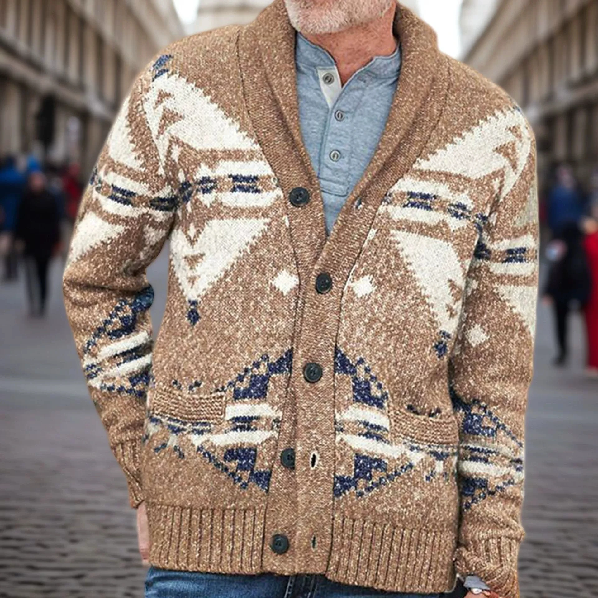 

Men's Autumn/Winter Elegant Luxury Fashion Versatile Retro Jacquard Sweater Casual Versatile Woolen Coat