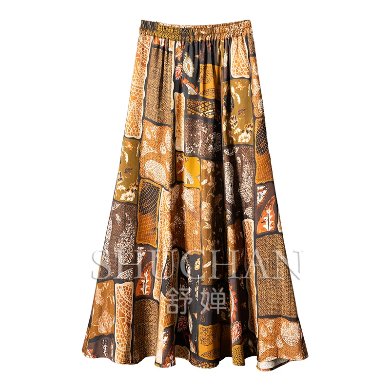 

Flower Copper Ammonia Silk of The Ark Is 2 Meters + A Large Pendulum Skirt for Women Faldones Para Mujer