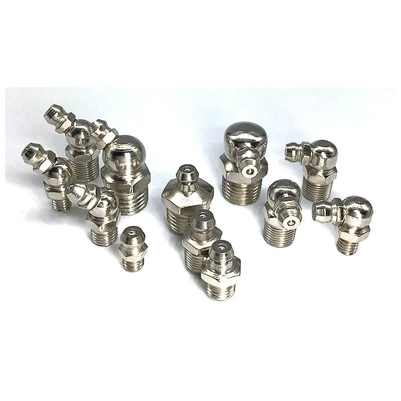 Iron Nickel Plated Grease Nipple Metric Imperial Male Thread Straight Elbow Type Oil Zerk Fitting for Grease Gun