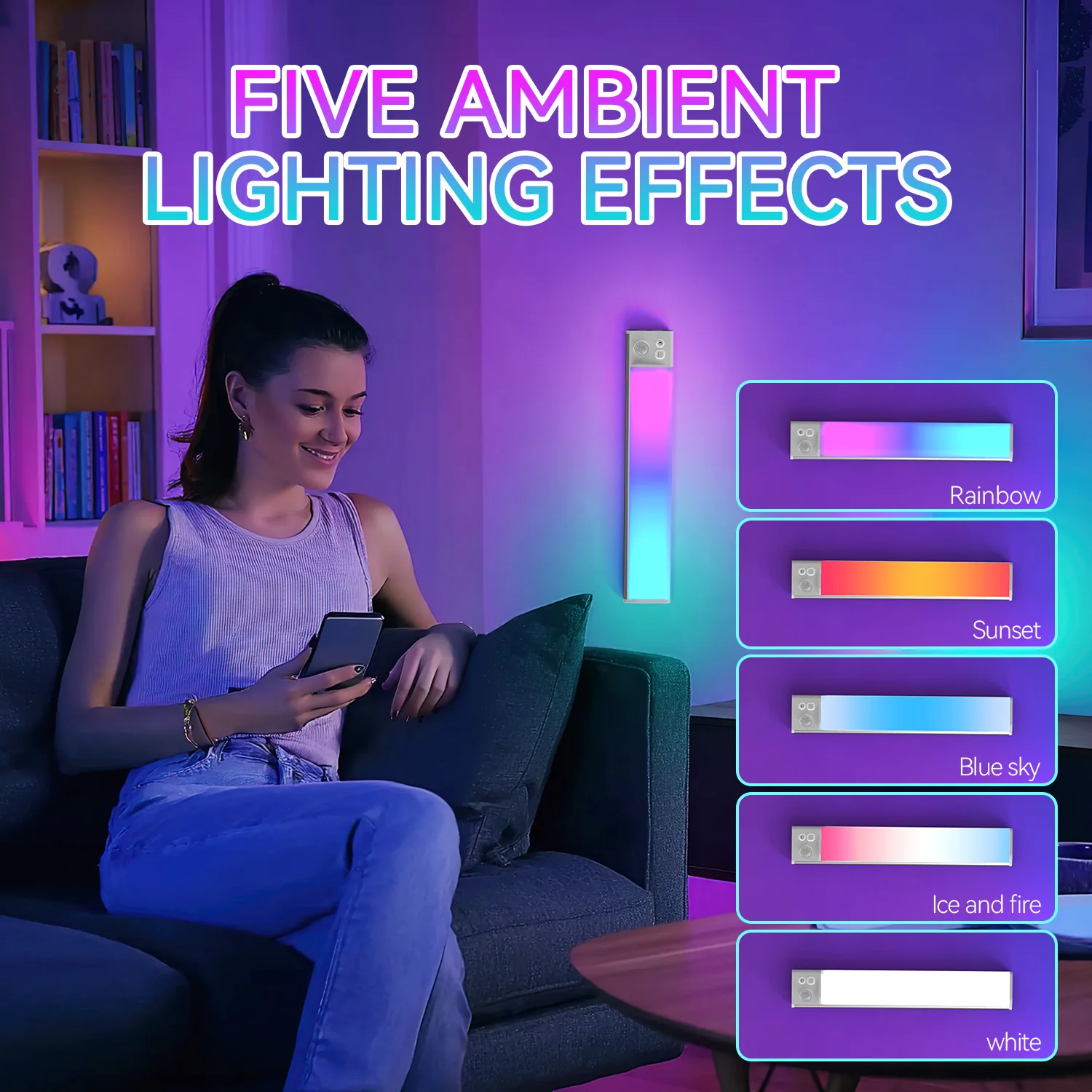 RGB Under Cabinet Lighting LED Motion Sensor Light USB Closet Lights, Dimmable & 5 Streamer Lighting Effects Under Counter Light