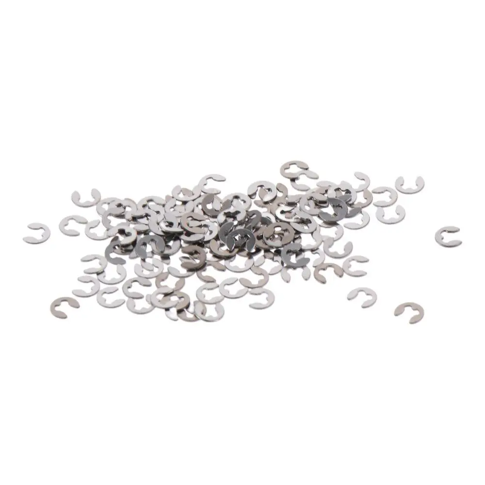 100Pcs Practical 2mm x 5mm Snap Ring 304 Stainless Steel Silver Tone Lock Washers E-Clips Shaft Fastener