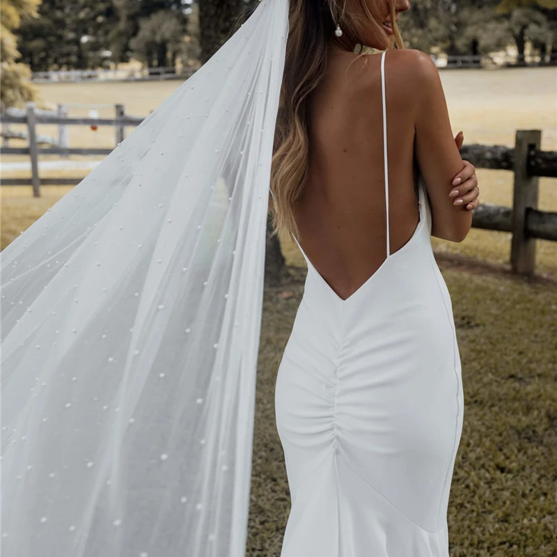 Sexy Hot Romantic Wedding Dress for Women Bride Mermaid Spaghetti Straps Backless Crepe Boho Bridal Gowns Robe de Mariee 2023