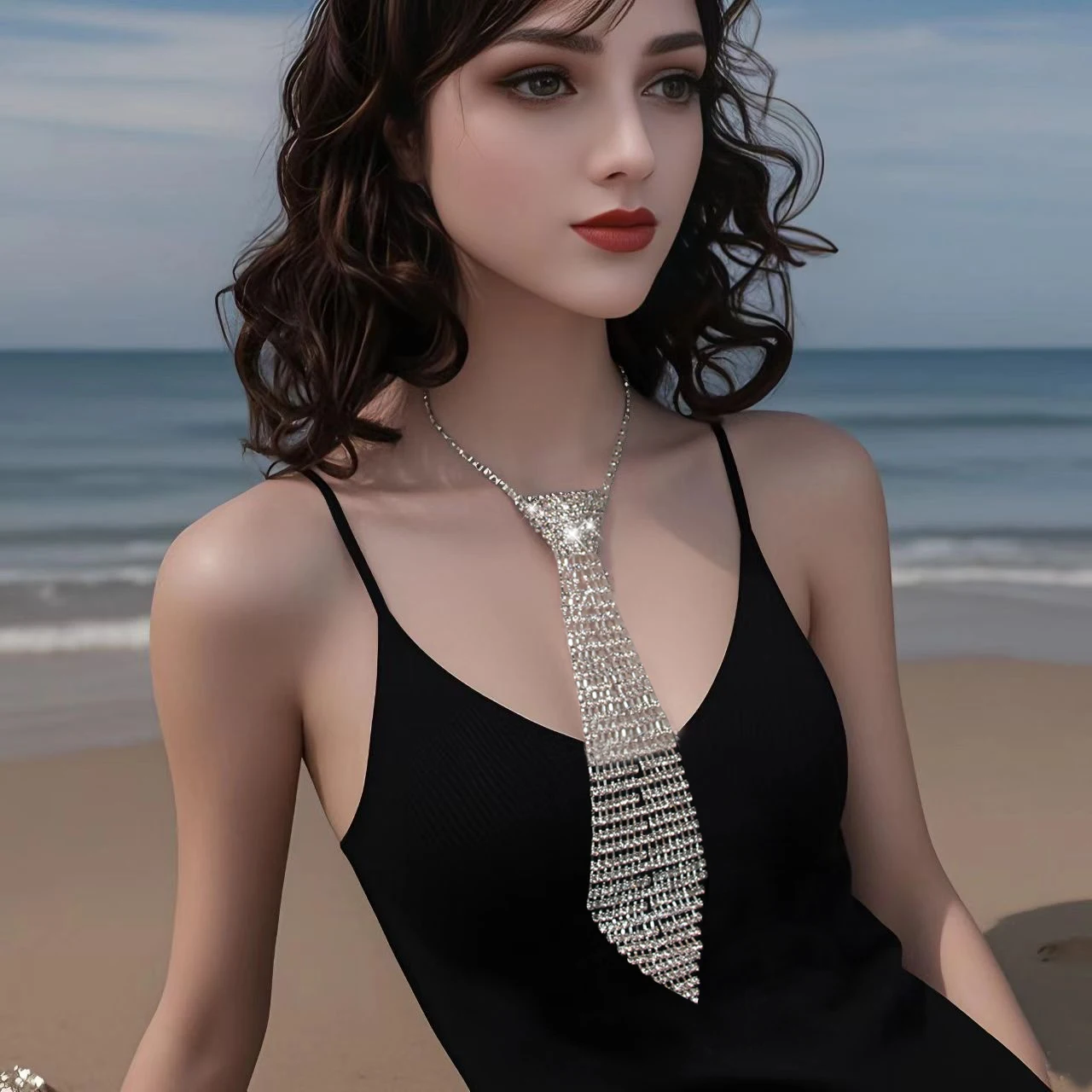 New European and American Women's Fashionable Water Diamond Long Necklaces, Bow Ties, Wedding Clothing, Accessories and Gifts