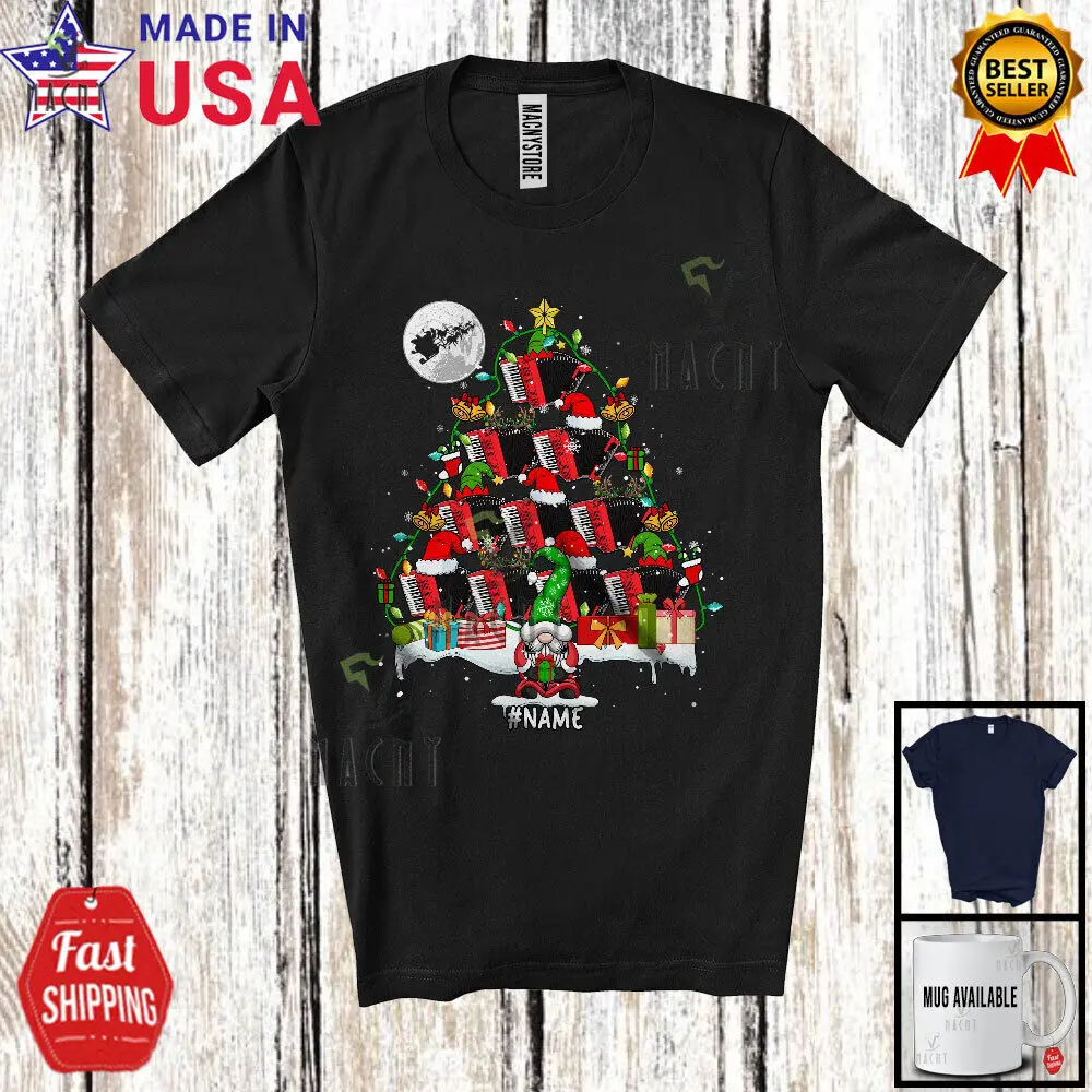 

Custom Name Accordion Christmas Tree; Lovely Gnome Musical Instruments T-Shirt