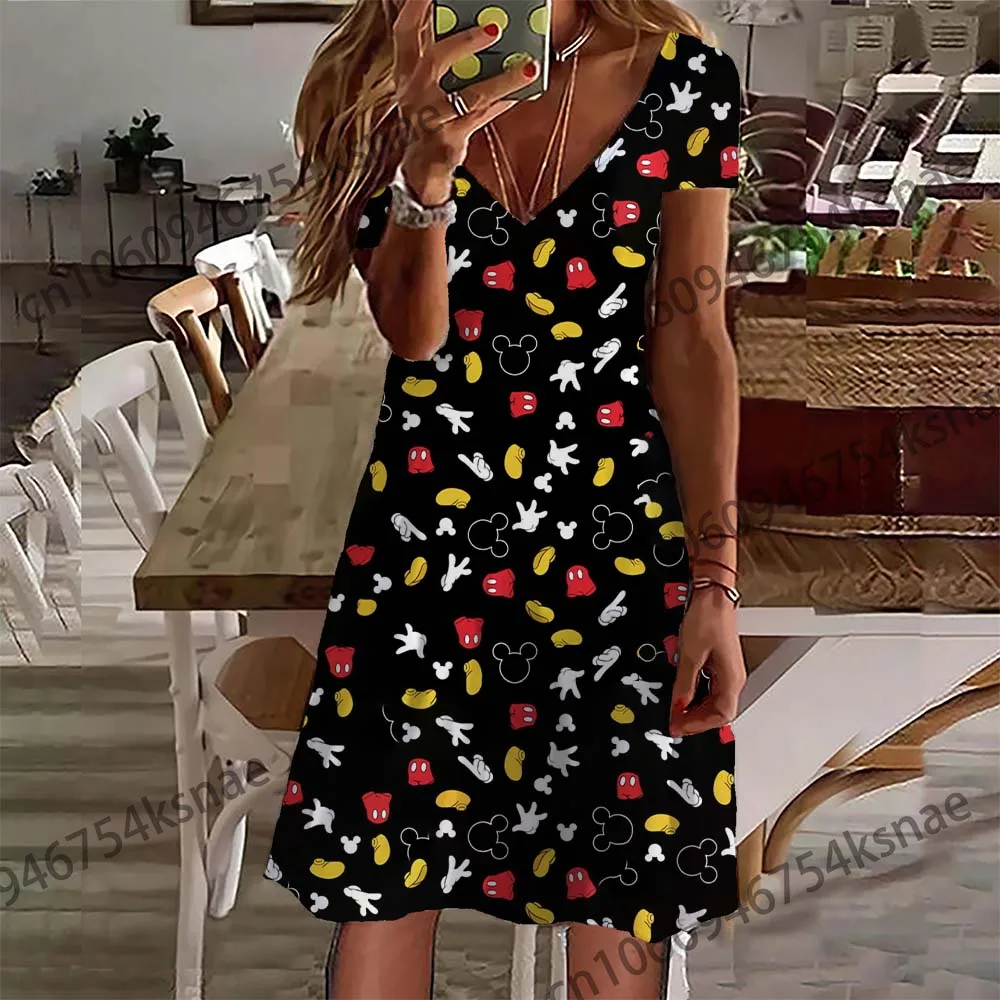 Disney V Neck Beach Outfits for Women Clothing Elegant Casual Women\'s Dresses Summer 2022 Woman Korean Style Dress Playa Skirt