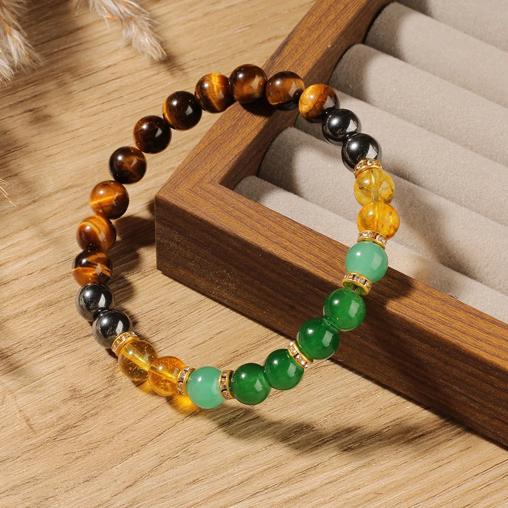 Natural Citrine & Tiger Eye Bracelet Wealth Luck Energy Jewelry Unisex Daily Wear Birthday Festival Gift