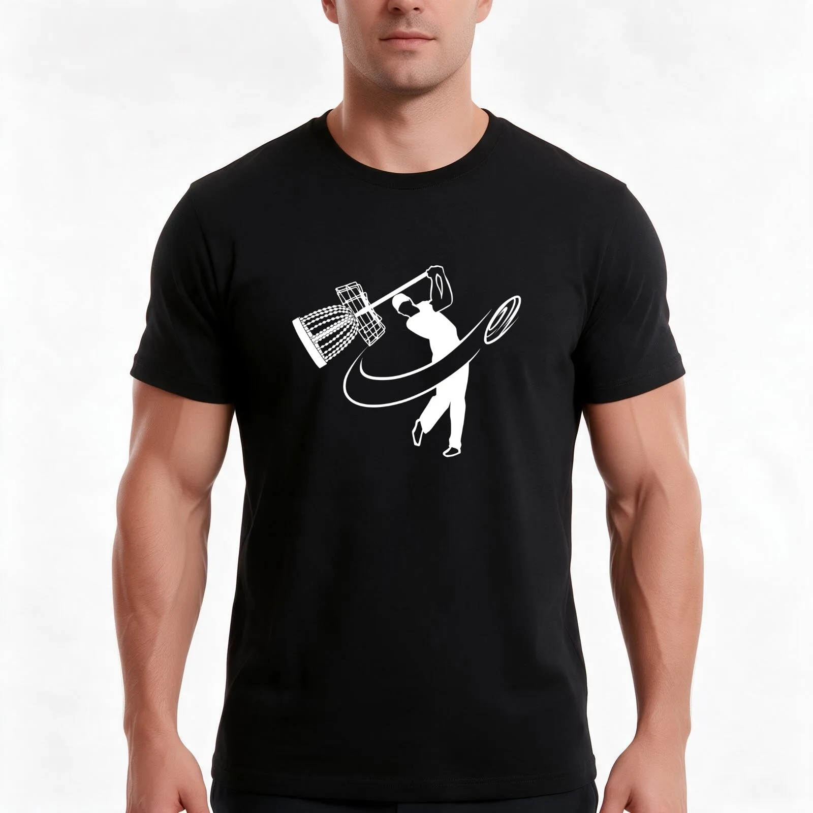 Funny Disc Golfer swinging a basket like a golf club T-Shirt, Summer Casual Cotton Tee, Oversized Streetwear Tops, 100% Cotton