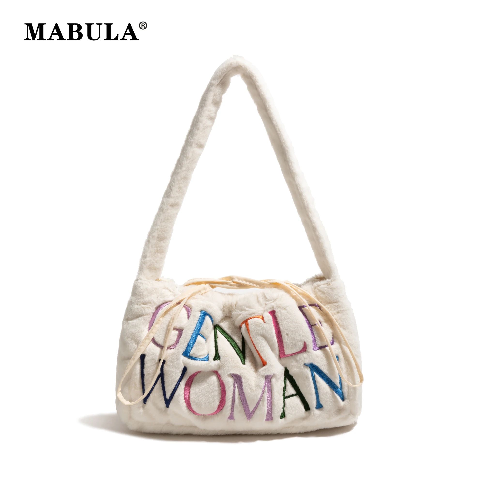 

MABULA Colorful Letter Print Plush Pillow Bag Trendy Brand Luxury Design Women's Shoulder Phone Purse Ladies Simple Hobo Handbag