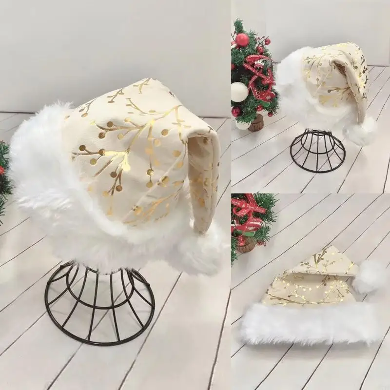 N7YF kerst vergulden patroon hoed unisex volwassen kinderen kerstmas kerstvakantie hoed voor feestelijke feestnieuwjaar