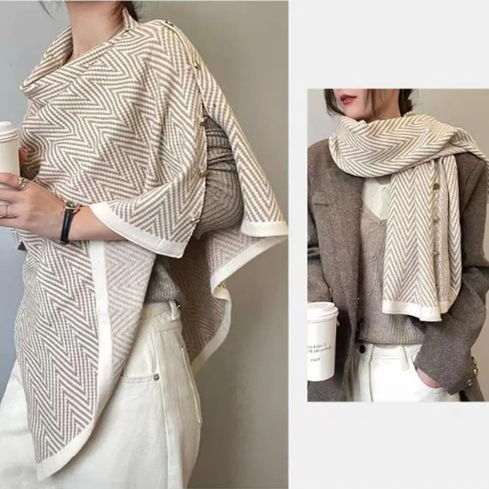 

Новинка с пуговицами, шаль из пашмины, теплый толстый топ на плечах, повседневное вязаное толстое теплое пончо нестандартной формы, осень-зима