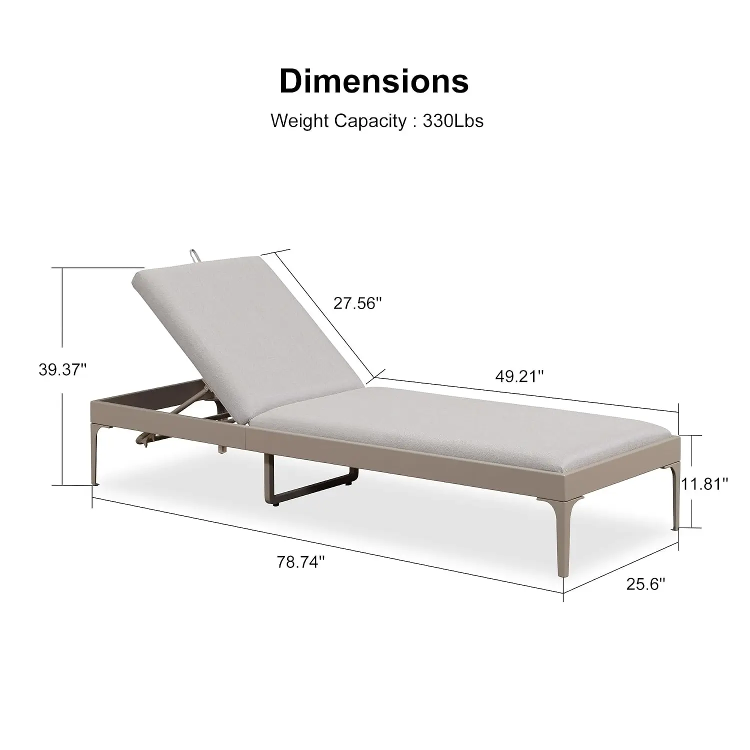 Chaise Lounge Chair, 5-Position Recliner, Flat Daybed, Quick-Dry Fabric, Rustproof Frame, Patio Poolside, 1 Piece, Customized