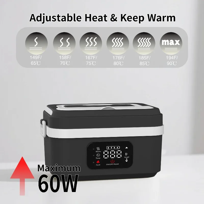 Cordless Self-Heating Lunch Box, Electric Insulated Food Jar with No Water Needed