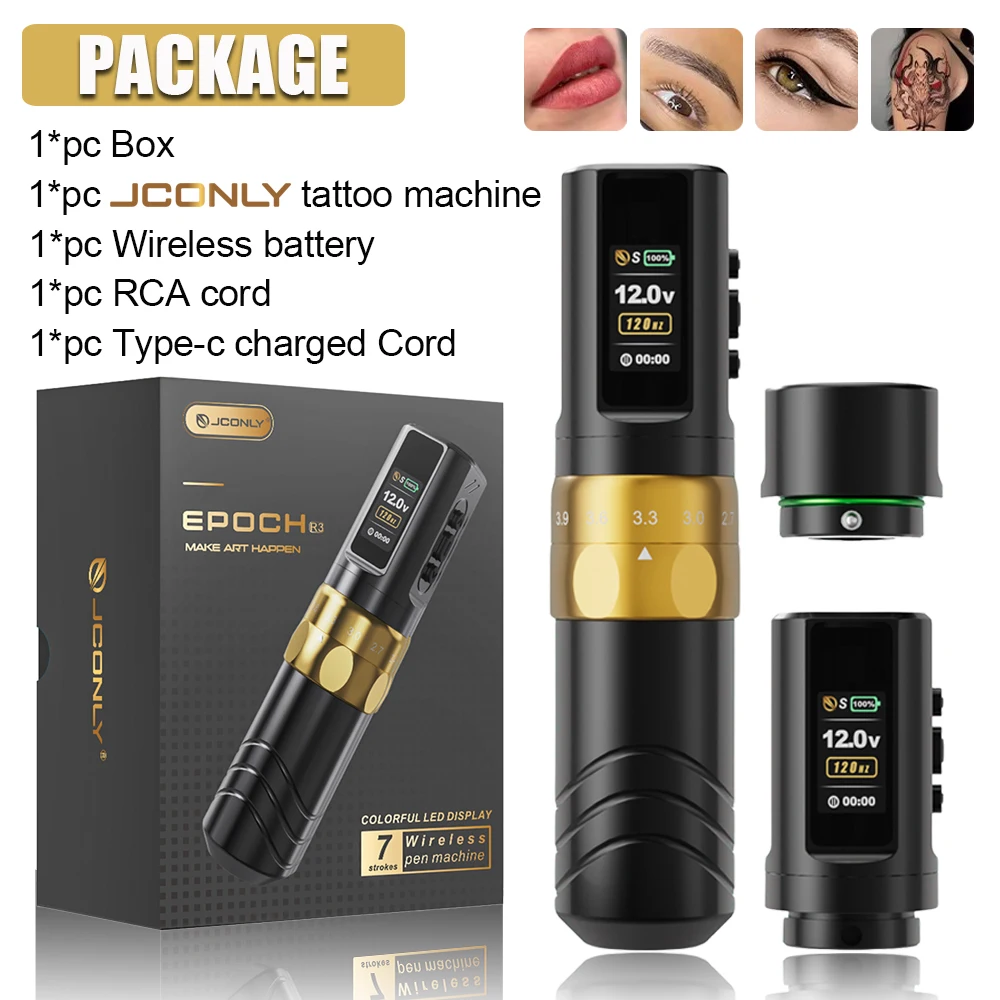 

Беспроводная тату-машинка JCONLY EPOCH с регулируемым ходом 7-в-1, бесщеточный мотор, 2000 мАч, для перманентного макияжа и татуировок