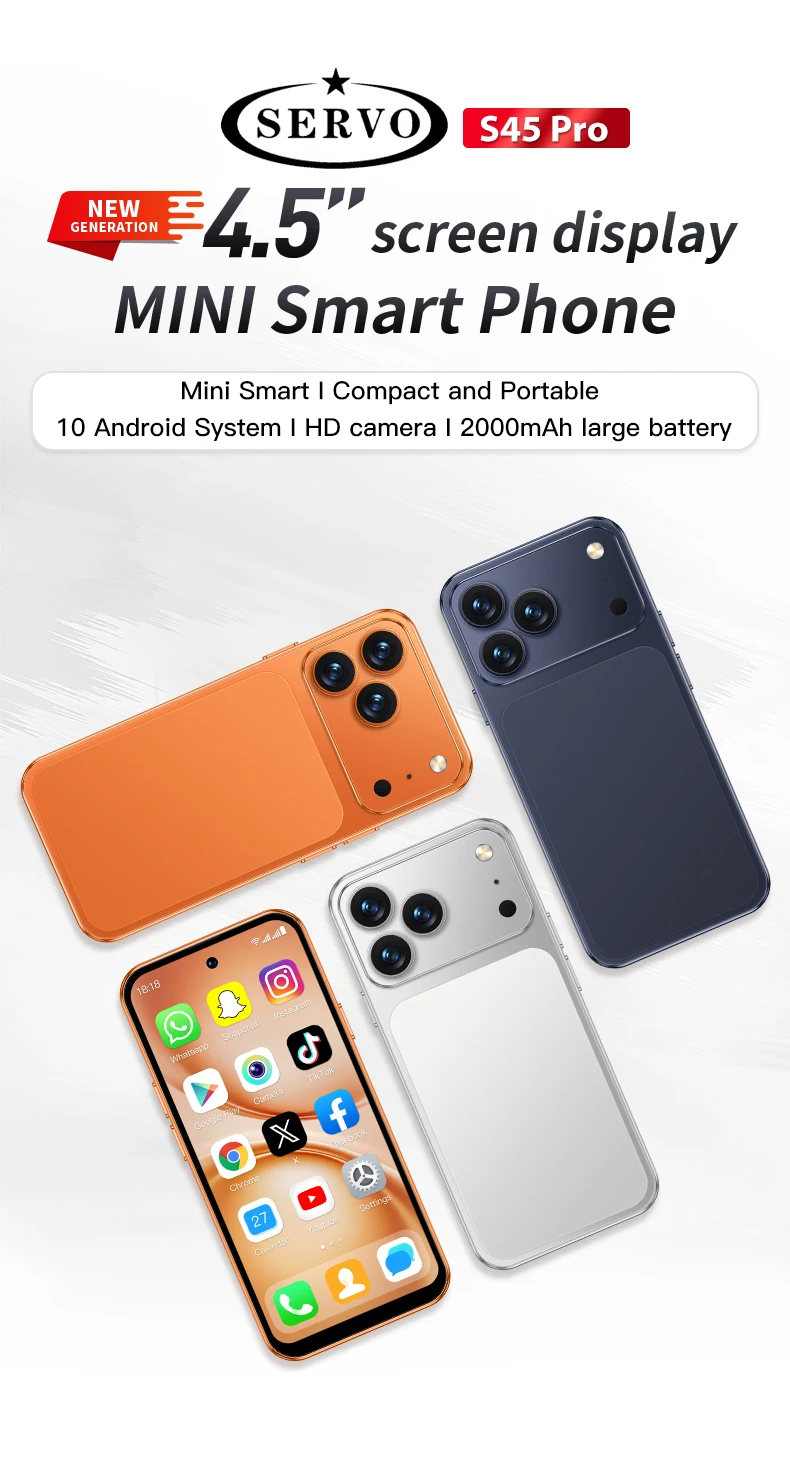 2026 NEW SERVO Mini Android Smartphone 4G LTE Play Store 2 SIM Standby 3GB RAM 64GB ROM WiFi&GPS 4.5" Small Pocket Mobile Phones