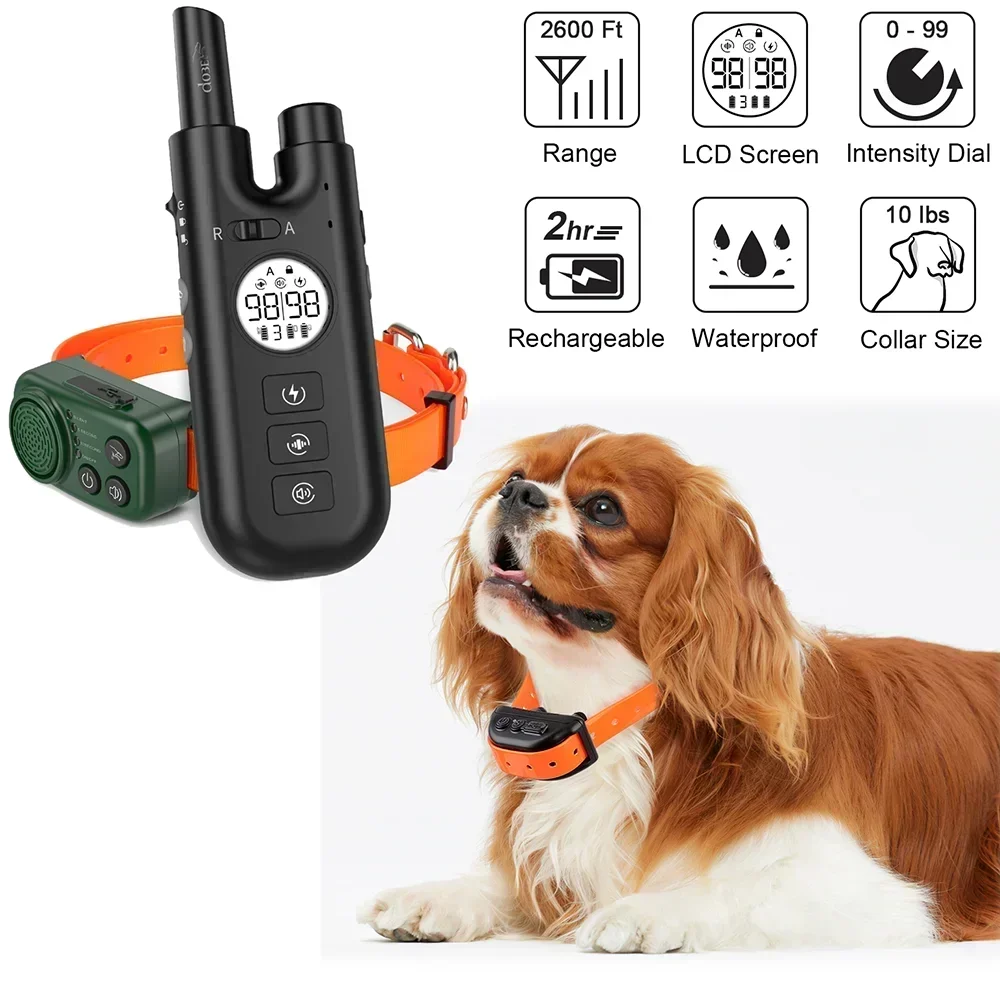 2600ft Remote Dog Electric Control Collar, Anti Bark Stop Dog Training Collar with Beeper Shock Vibration Sound for Dogs DB600