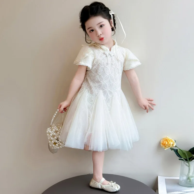 Girls Summer Dress 2026 New Fashionable New Chinese Style Children Cheongsam Dress Baby Summer Princess Dress