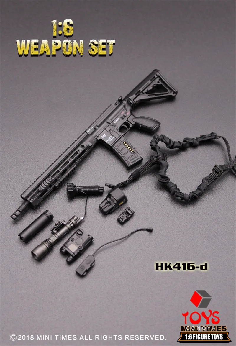 Minitimes Mini HK416 1/6 Scale M4 Assault Rifle Soldier Military Weapon Gun Full Set Model Toy Accessories For 12\