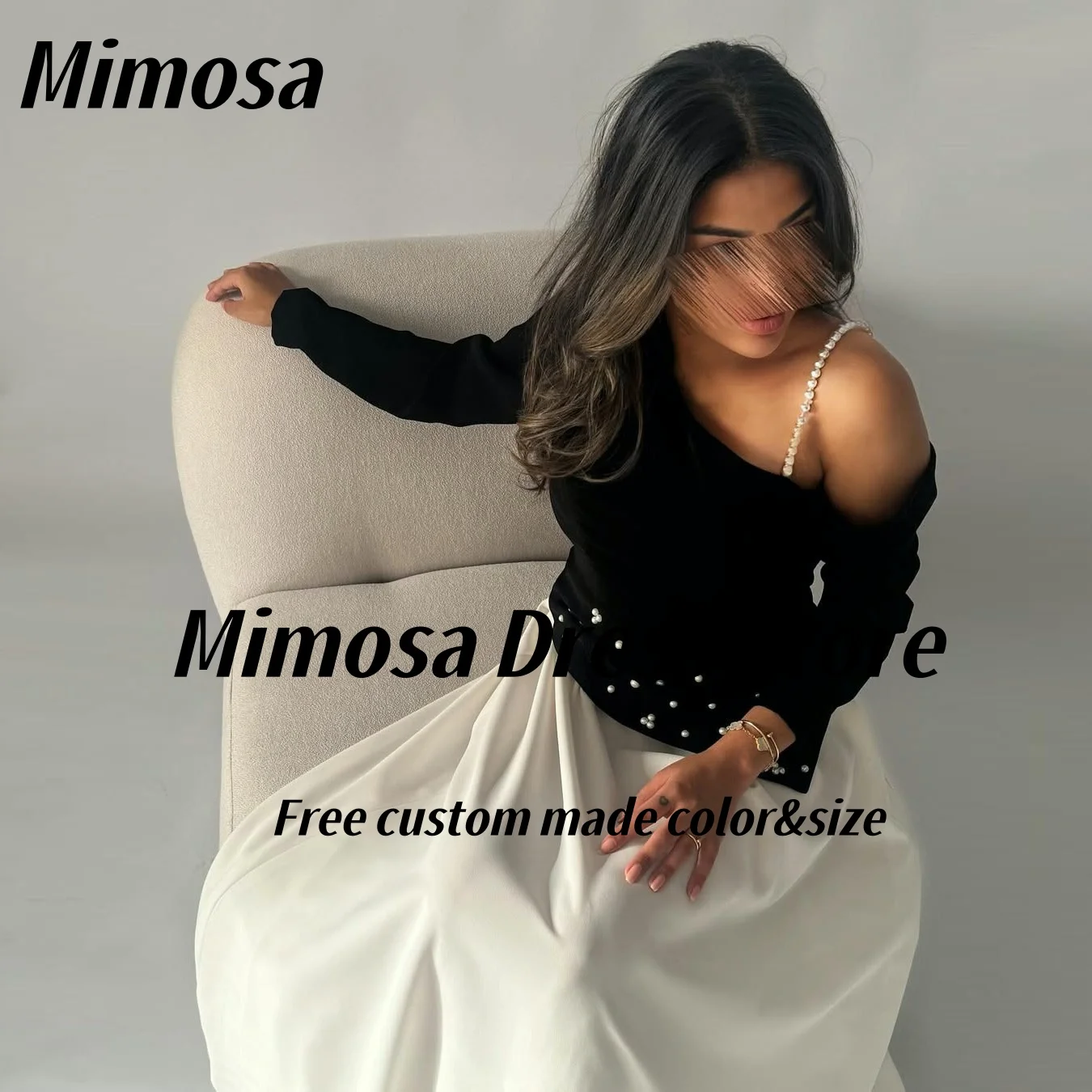 Mimosa 2025 Vestidos de graduación Color de contraste Vestidos Des Noches Mangas largas Fiesta de noche de cuentas Mujeres sauditas Vestidos formales personalizados