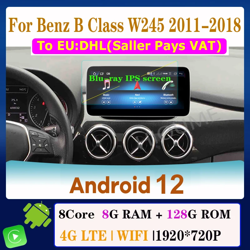 

12.5" 10.25" Andriod 12 Display 8G+128G Car Radio GPS Navi Multimedia player For Mercedes Benz B Class B180 W245 w246 2011 -2018