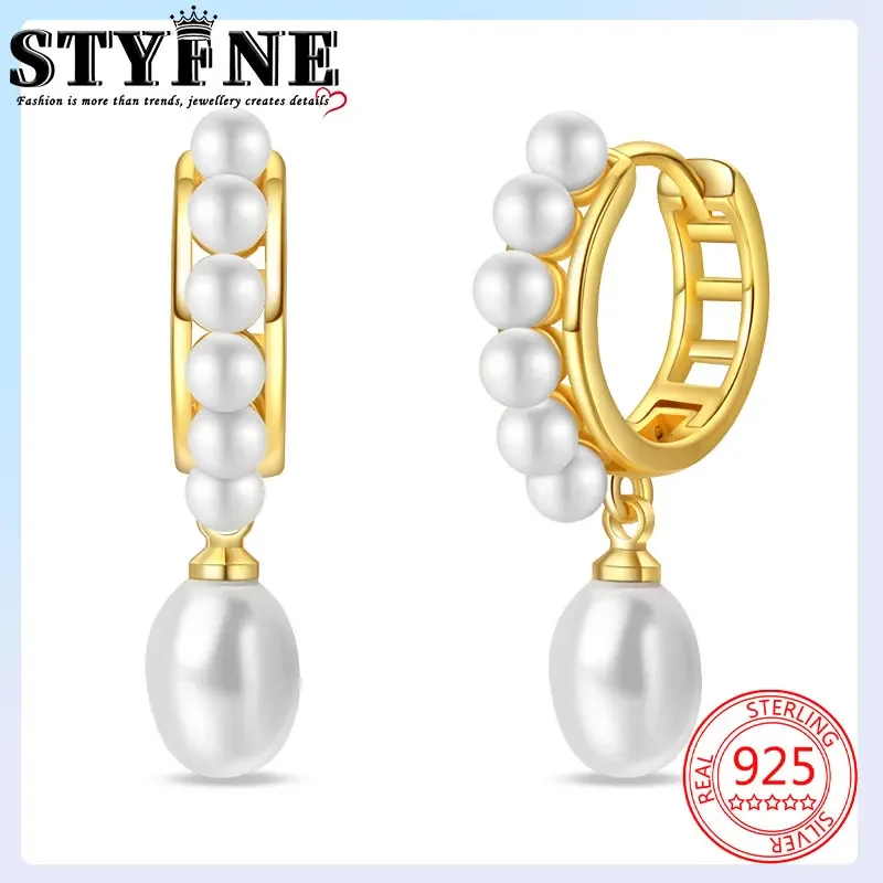 Travel Hobbies 925 Sterling Silver Pearls Earrings For Women Vintage Golden Rounded Drop Earring Jewelry For Party Wedding