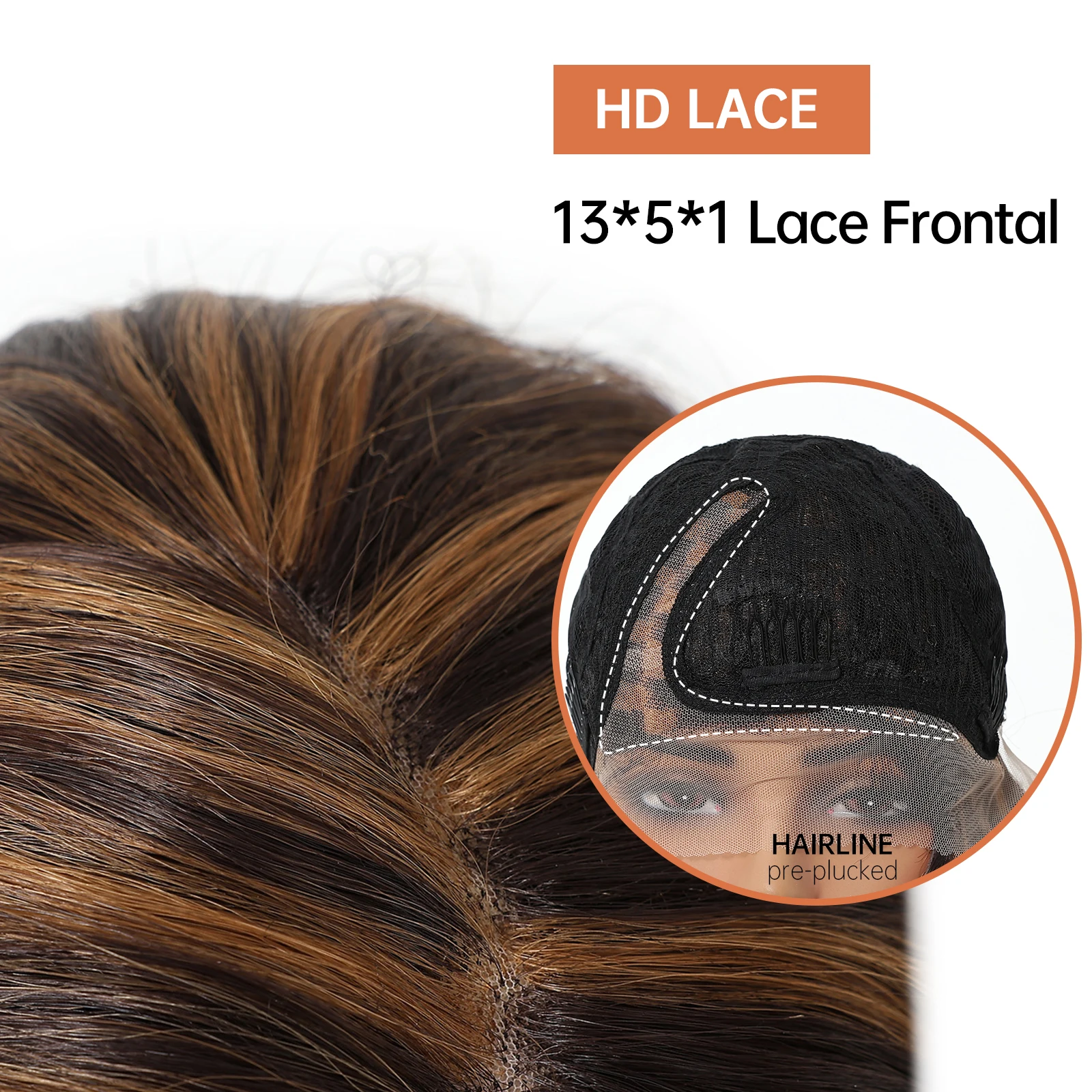 HENRY MARGU 13*5 Parrucca Anteriore Del Merletto Marrone Evidenziare Ricci Parrucche Sintetiche Dei Capelli per Le Donne Quotidiano Breve Ondulato Capelli Finti Parrucca Frontale Del Merletto