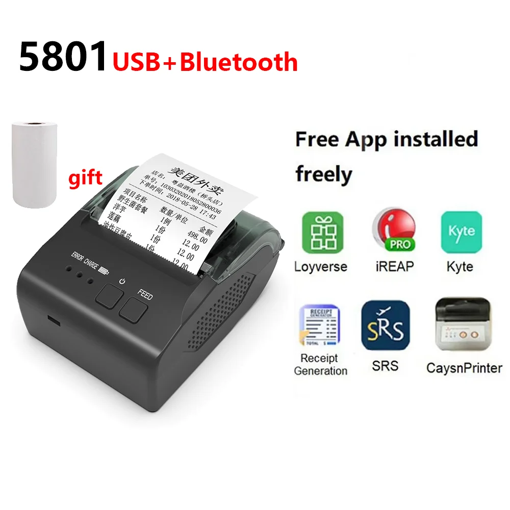 Mini Portable Thermal Receipt POS Printer Wireless Bluetooth 58mm Ticket Bill IOS/Android/PC Invoice Business Retail Ink-free