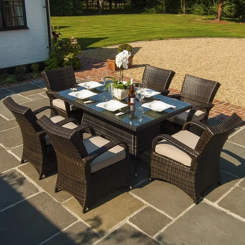 for Outdoor Rattan Table and Chair Set Woven Patio Furniture for Villa Garden Courtyard Hotel Balcony Dining Combination