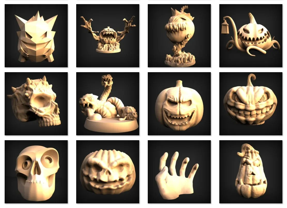 Modelos 3D de coleção de arquivos STL de Halloween para impressoras 3D e CNC