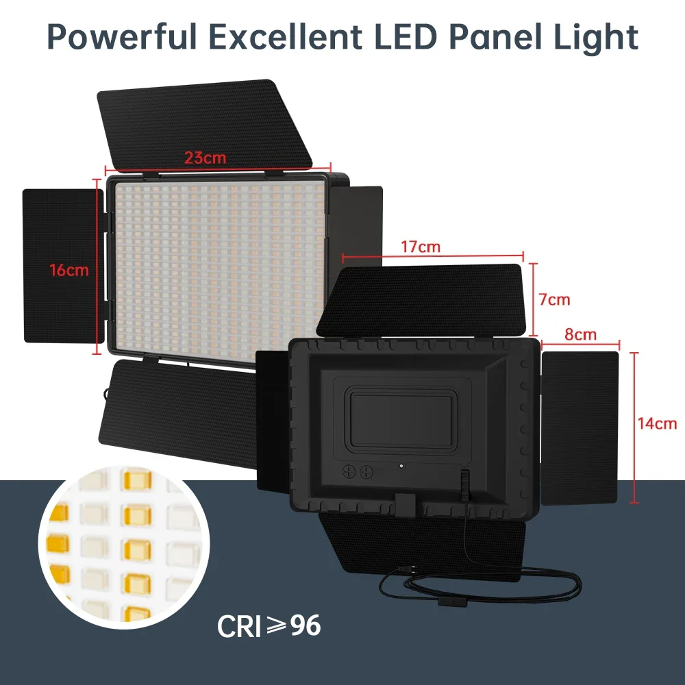 Photography Video Lighting Kit, 15W Bi-Color Energy-Saving LED Video Studio Lights with 3200k~5600k Dimmable CRI 96+ for Filming