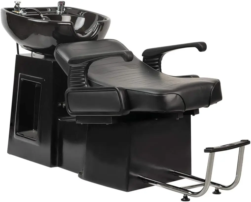 

Salon Shampoo Chair & Black Porcelain Shampoo Sink, Single Lever Hot/Cold Faucet, Adjustable Leg Rest & Footrest