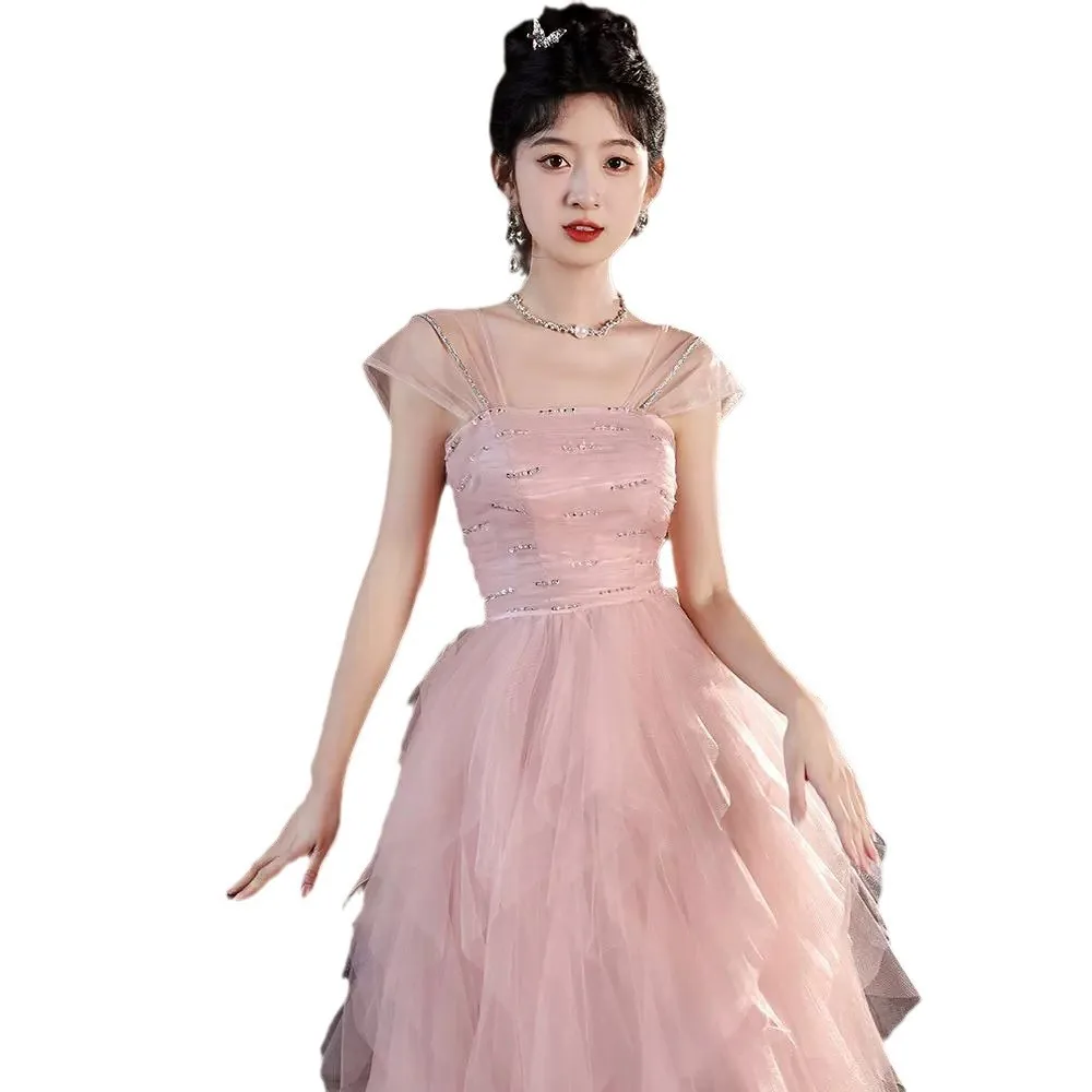 15 year old quinceanera dresses Evening gown light luxury niche high-end pink graduation fairy style long skirt coming of age