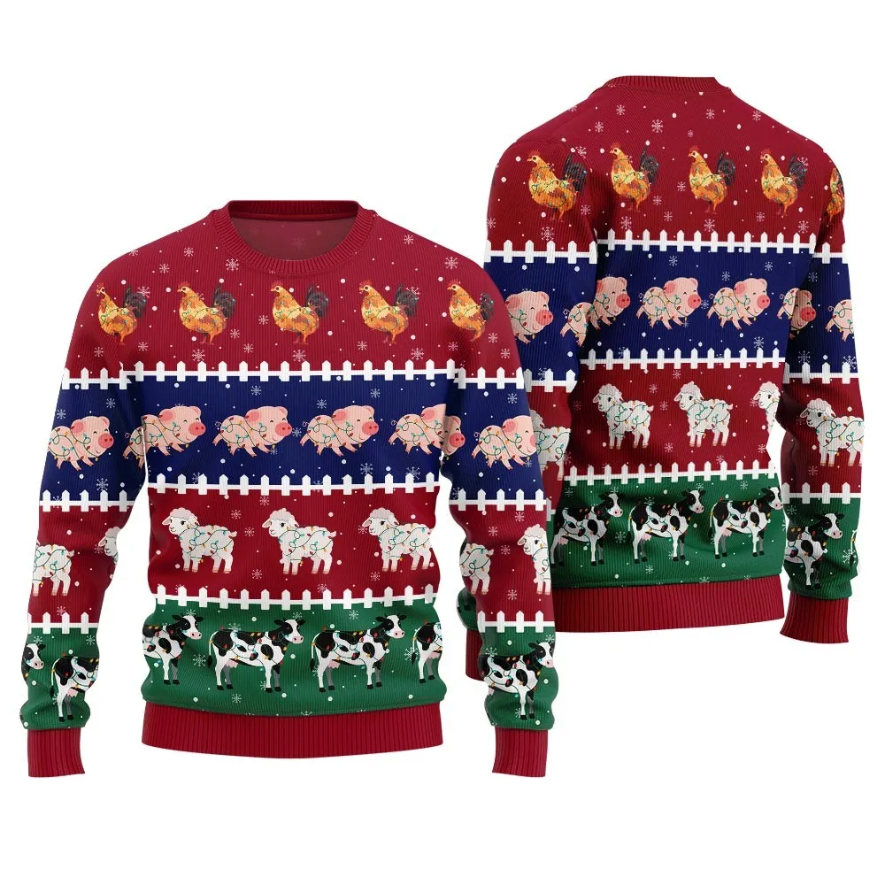 2026 New Unisex Animal Print Christmas Sweater, Printed Crew Neck Long Sleeve Couple Style Holiday Party Pullover Sweatshirt