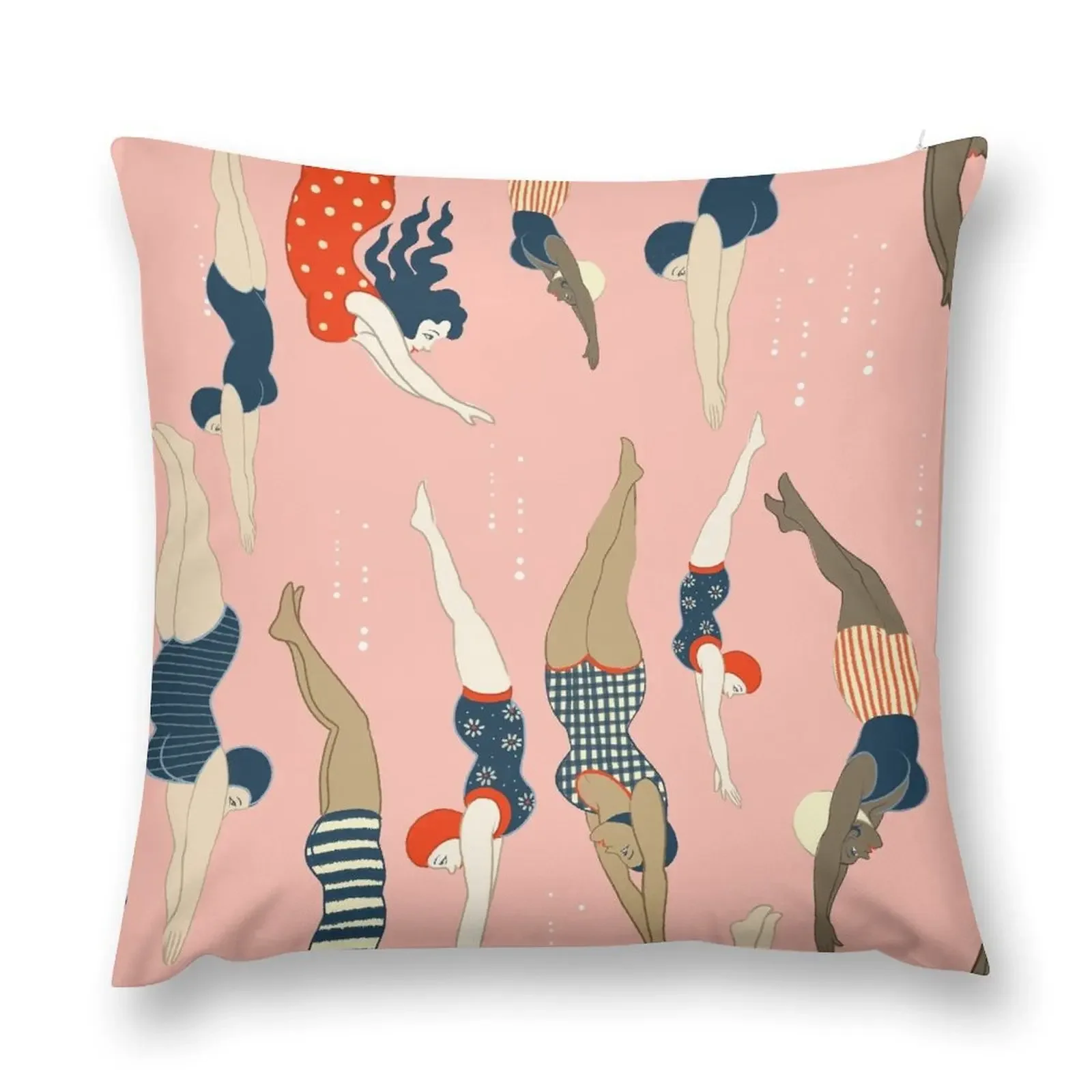 

Diving ladies from a vintage era repeat pattern design. Lovely rose background Throw Pillow christmas ornaments 2025 pillow