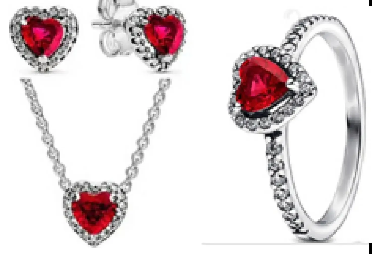 New 925 sterling silver heart-shaped pink ring necklace earring set luxurious sparkling charm jewelry fashion wedding gift