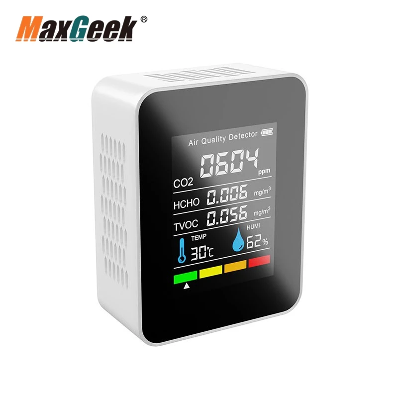 Maxgeek PG-L58 5-in-1 Air Quality Detector Air Quality Monitor White/Black for CO2 HCHO TVOC Temperature Humidity