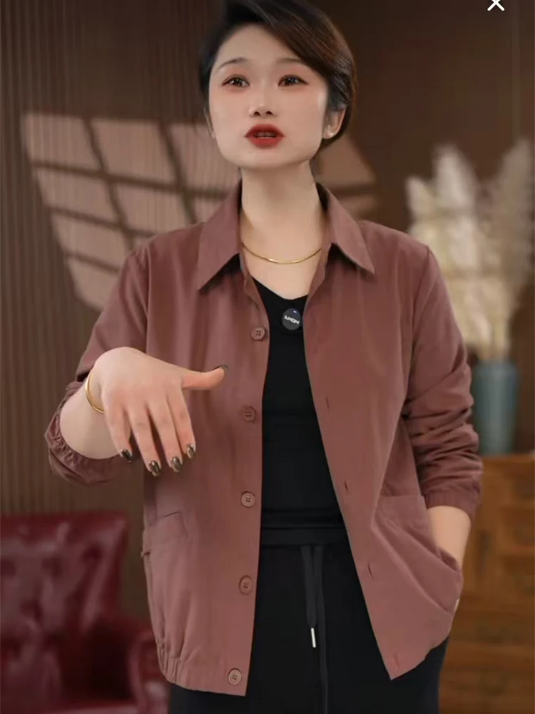 

Spring New Style Loose Fit Short Coat Pure Color Shirt Top for Elderly Women Thin Cotton Casual Fashion Ladies Jacket