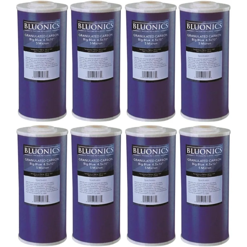 

Сменные угольные фильтры для воды BLUONICS, 8 шт., гранулированный активированный уголь, картриджи 4,5 x 10 дюймов