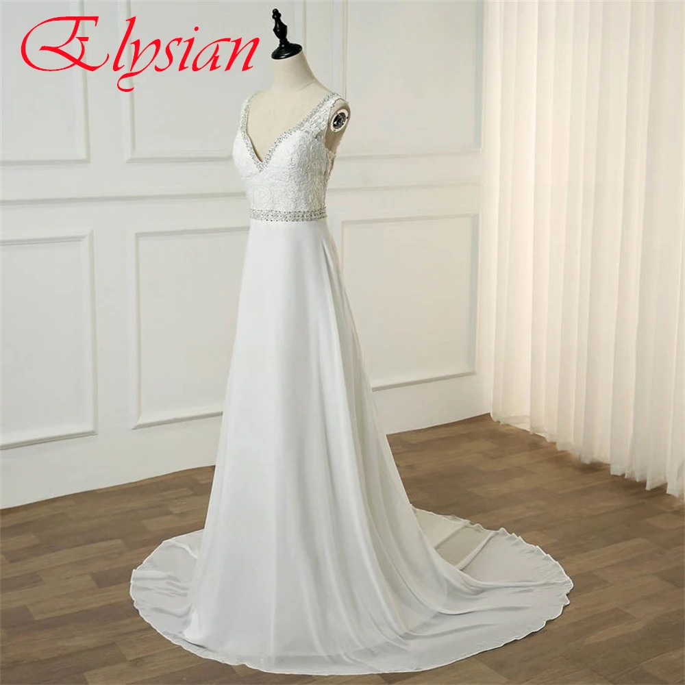 

Customized Delicate Delicate Chiffon Wedding Dress Elegant Graceful V-Neck Spaghetti Straps Buttons Back Vestido De Novia