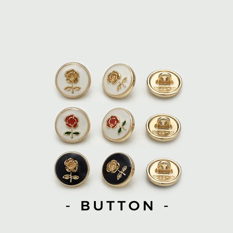 1000Pcs 12mm Vintage Red Rose Flower Button Exquisite Enamel Metal Buttons for Clothing DIY Sewing Shirt Cuff Collar Accessories