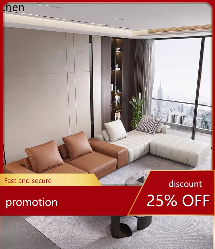 

HT Genuine Leather Sofa Living Room Furniture Piano Key Any Combination Sofa Large Apartment Villa Furniture