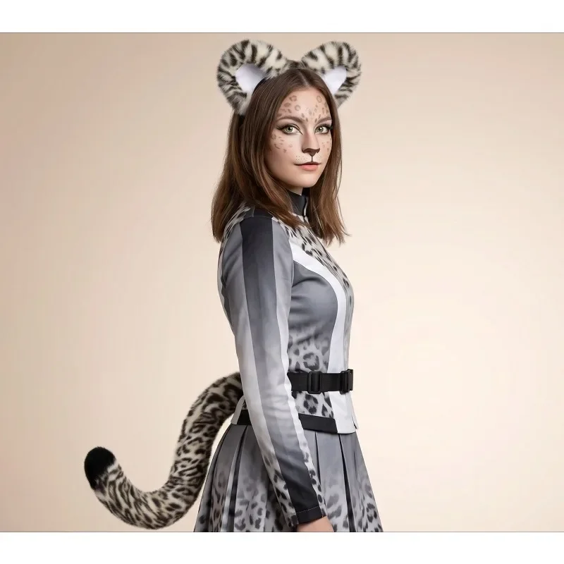 Halloween Animal Tail Headwear Set Makeup Ball Snow Leopard Beast Ear Hair Hoop Beast Tail Set Party Role Play