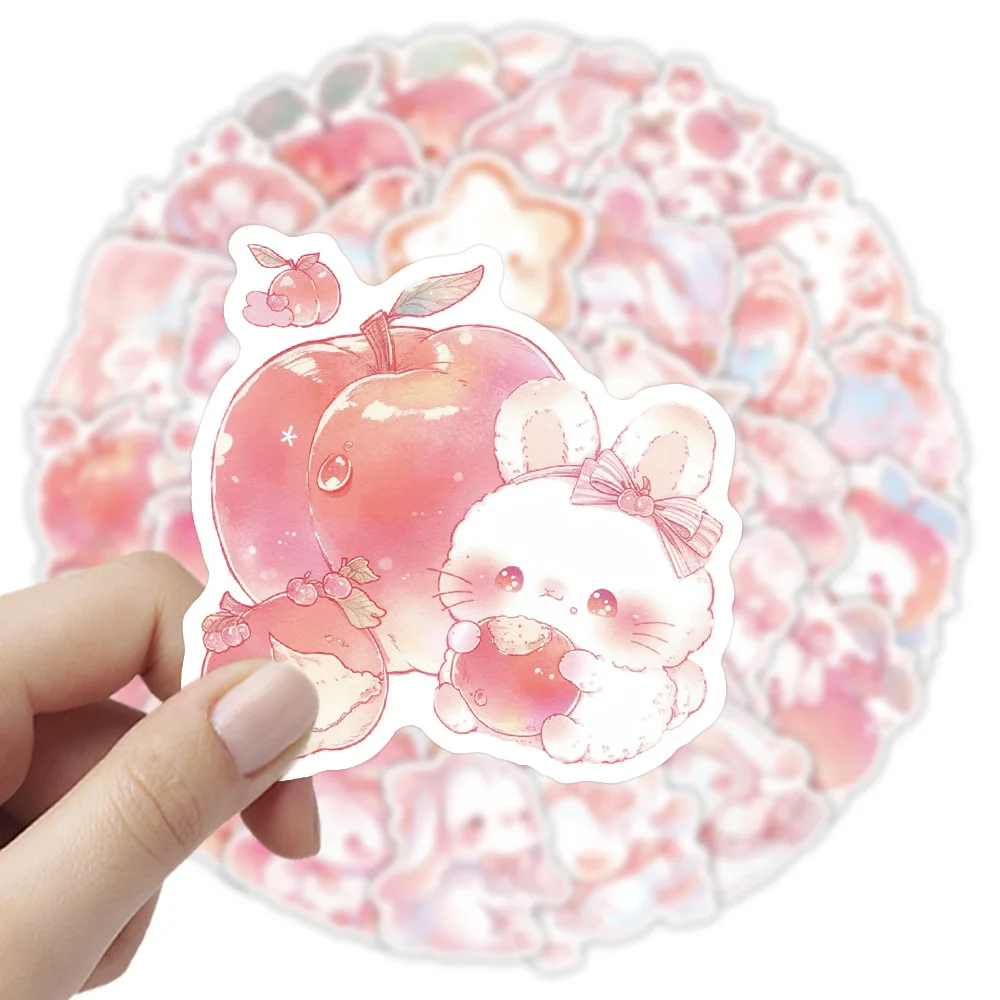 10/54PCS Kawaii Rabbit Cartoon Stickers Peach Style Animal Graffiti Fridge Luggage Laptop Guitar Car Bike Decal Pink Gift Toy