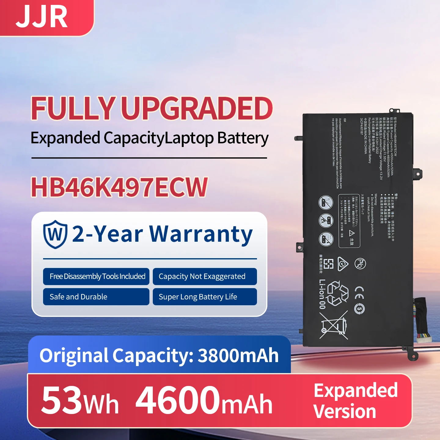 HB46K497ECW 53Wh/4600mAh 11.55V Higher Capacity Replacement Laptop Battery for Huawei Matebook D PL-W19 W29 MRC-W50R 60R