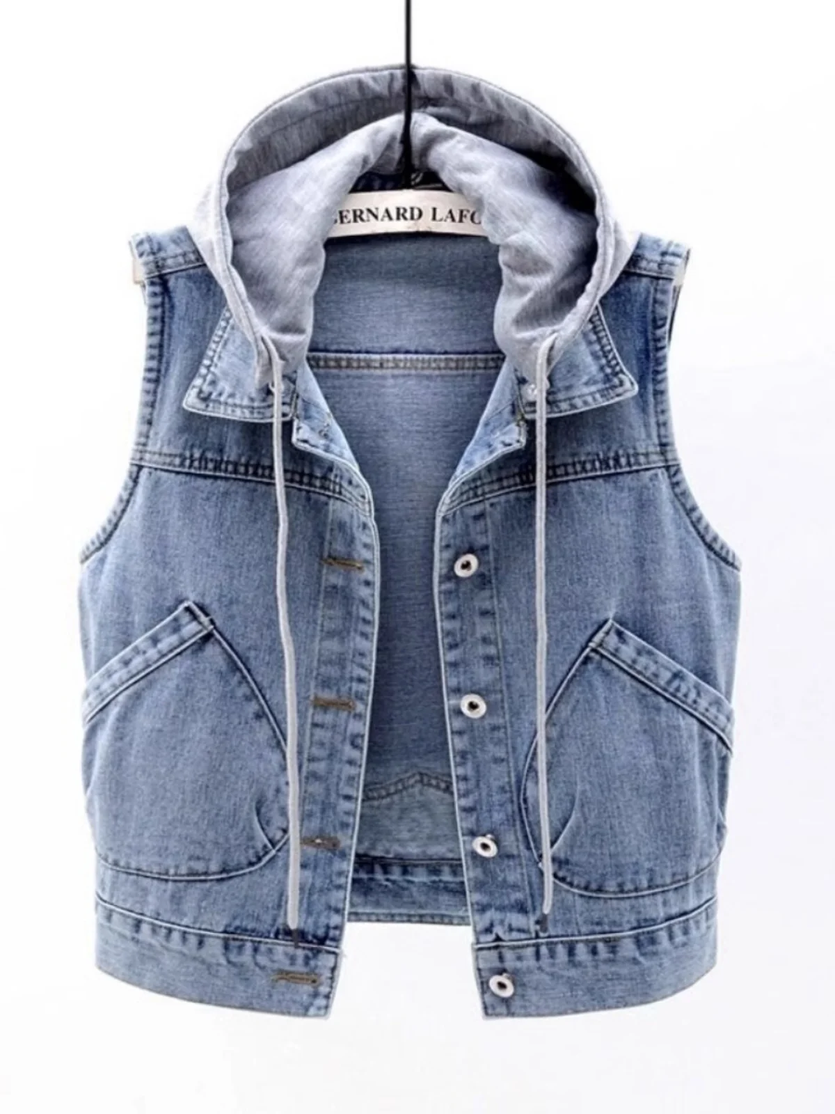 

Джинсовый тюнер для похудения, женский жилет с капюшоном, универсальный брендовый жилет с застежкой на одной пуговице, модная верхняя одежда