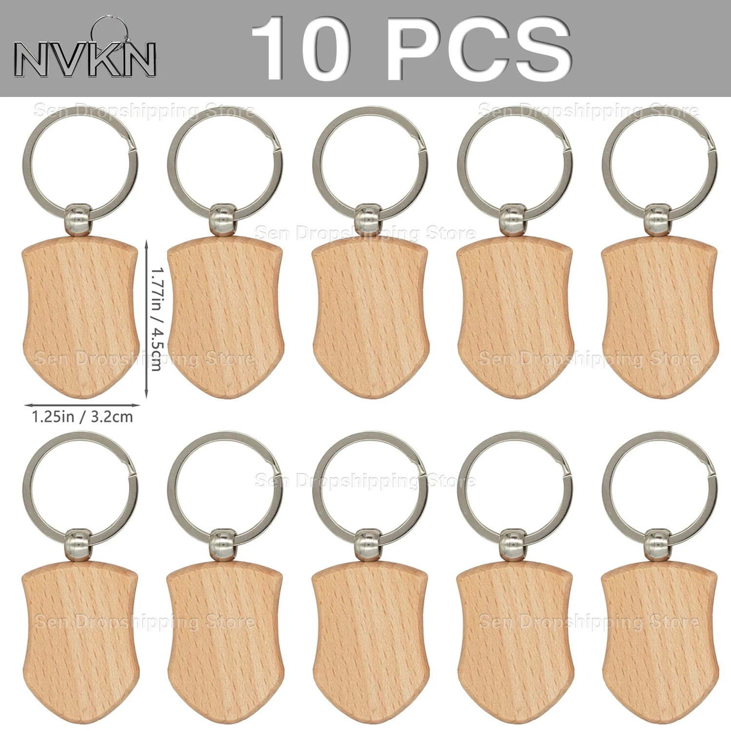 

10Pcs Blank Wooden Key Chain Shield Key Chain Tags Wood Keychains Key Ring for DIY Craft